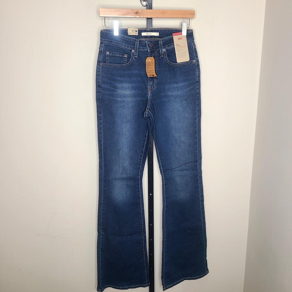 Levis 726 Flare Jeans NEW Indigo Blue Denim‎ High Rise Dark Wash Size 30 X 34